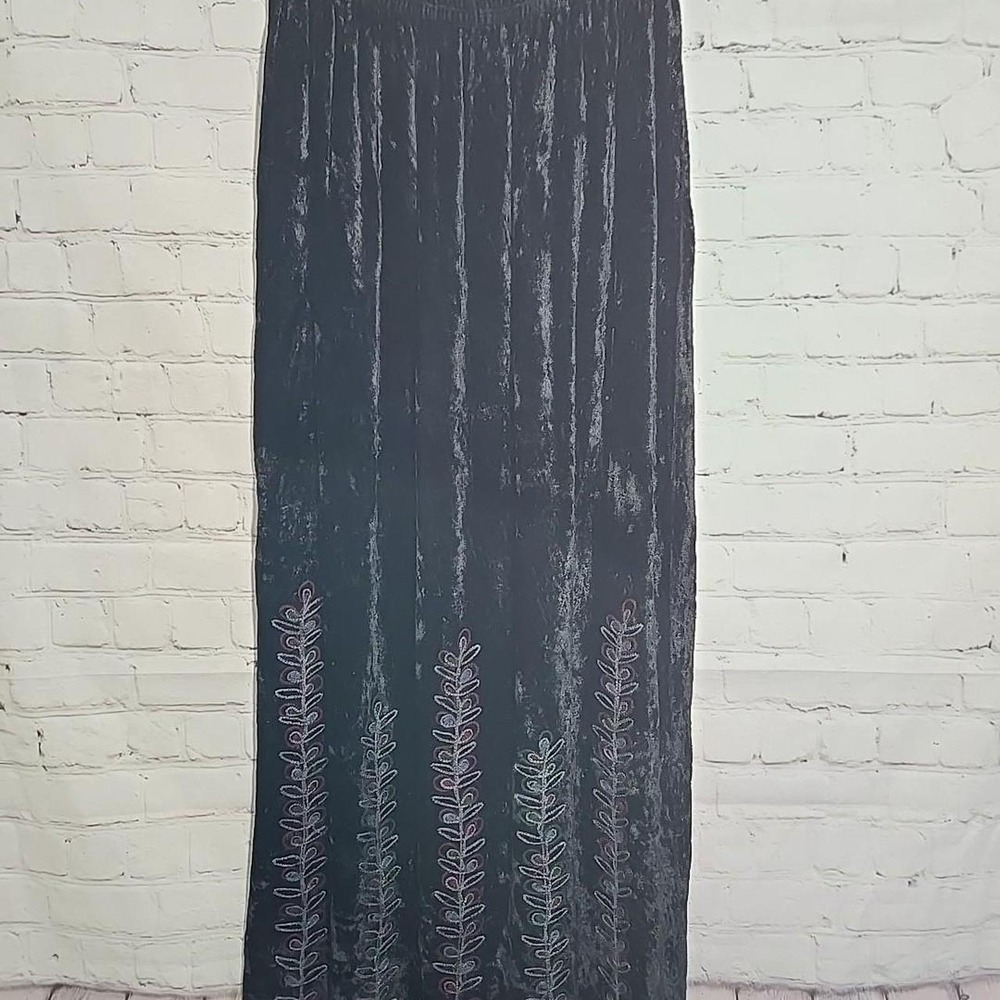 Vtg 90s Crushed velvet Embroidered Maxi skirt Sz M/ L Whimsygoth FairyGrunge